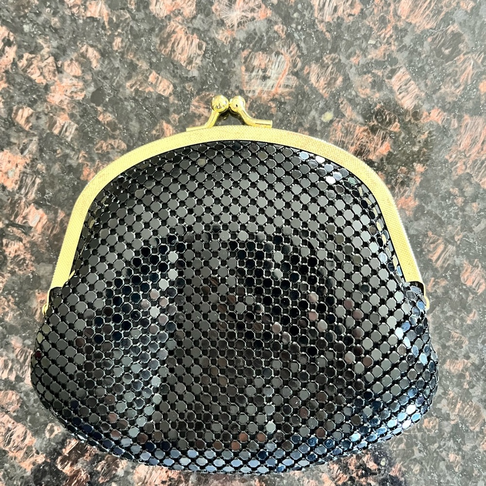 Elegant Black Mesh Clutch with Gold Frame